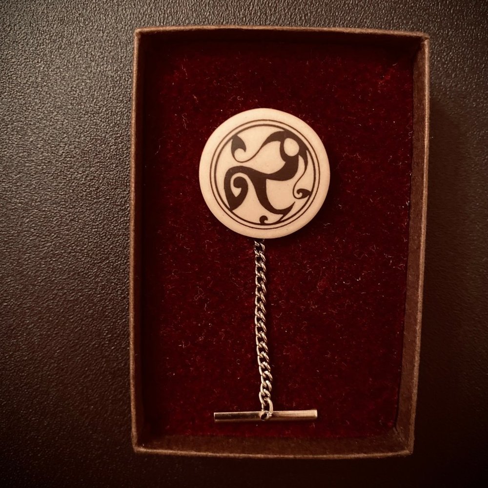 Hand-crafted Porcelain Celtic Lapel Pin or Tie Tack, Spiral Symbol
